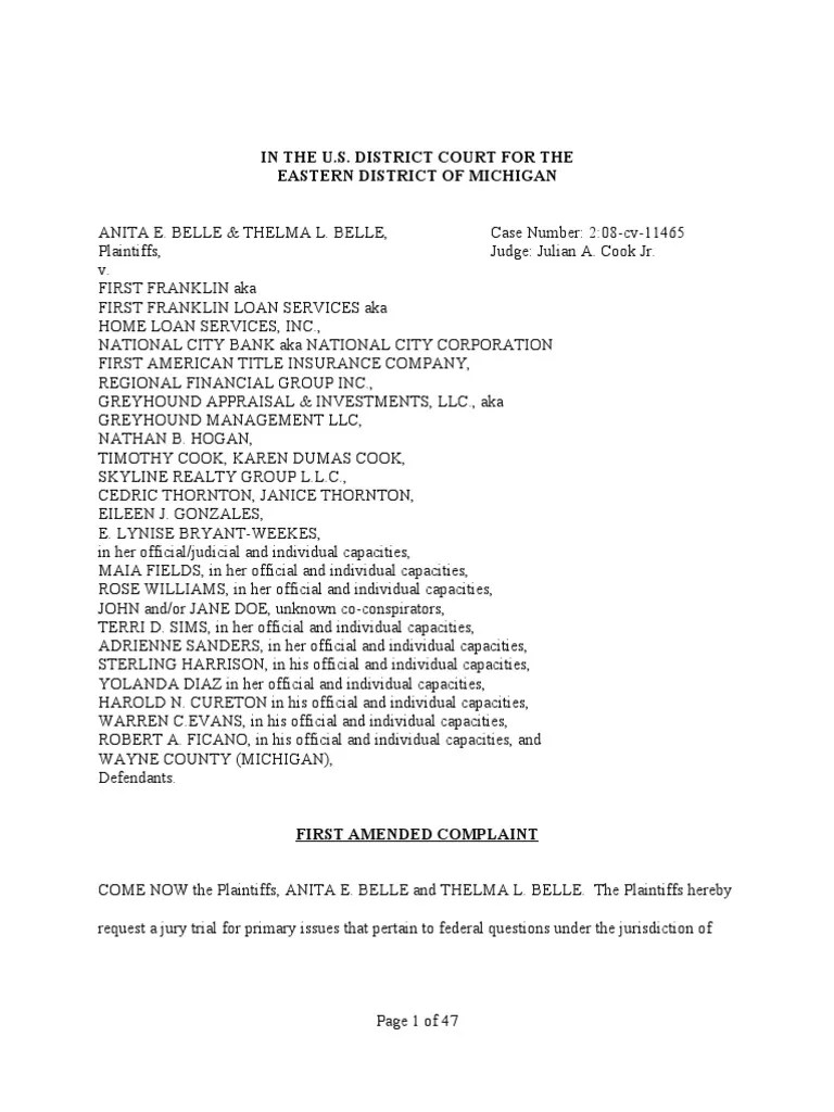 Proposed Amended Complaint in Federal Court Troubled Asset Relief