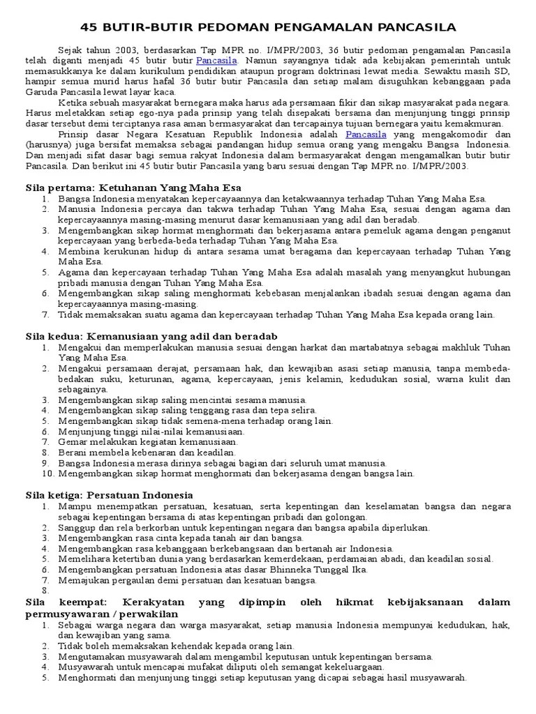 45 Butir-Butir Pedoman Pengamalan Pancasila | PDF