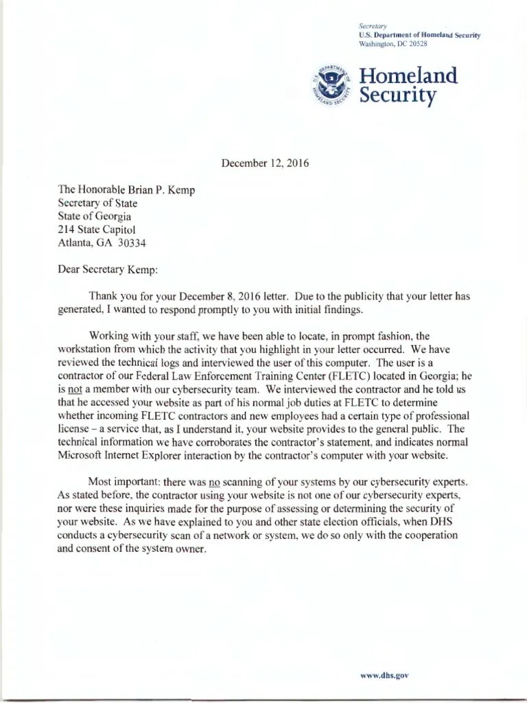 Letter From Jeh Johnson United States Department Of Homeland Security