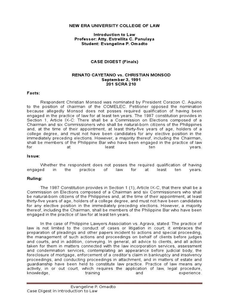 JD Case Digest in Introduction to Law FINAL TERM