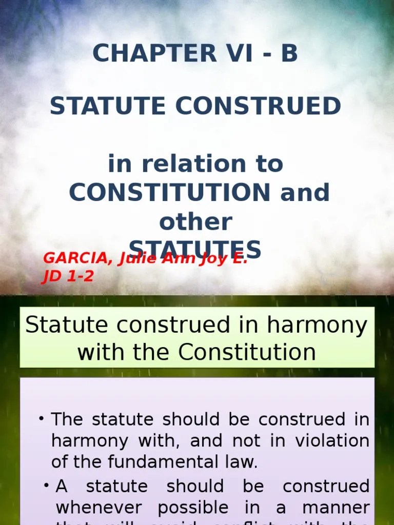 Chapter Vi B Statute Construed in Relation To Constitution and Other Statutes PDF