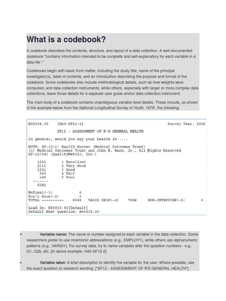 What Is A Codebook PDF Data Survey Methodology