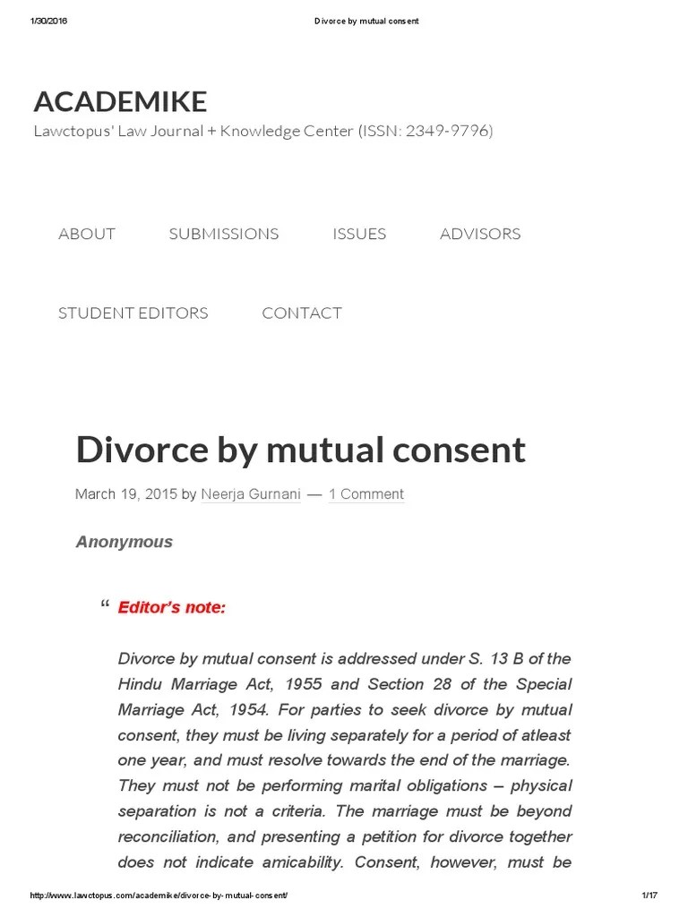 Divorce by Mutual Consent Divorce Husband