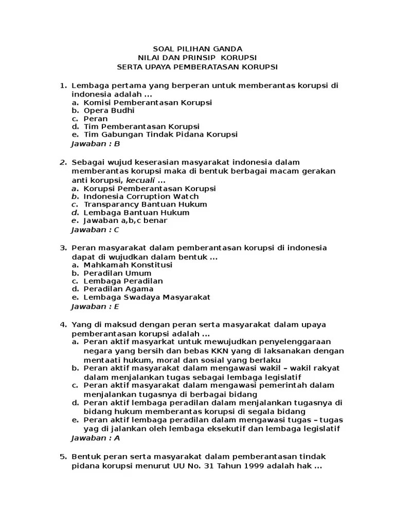 Contoh Soal Pendidikan Anti Korupsi Kelas 10