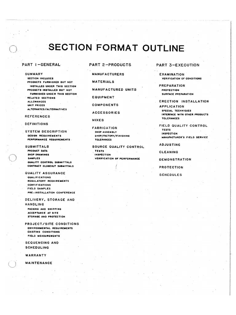 CSI Section Format Outline