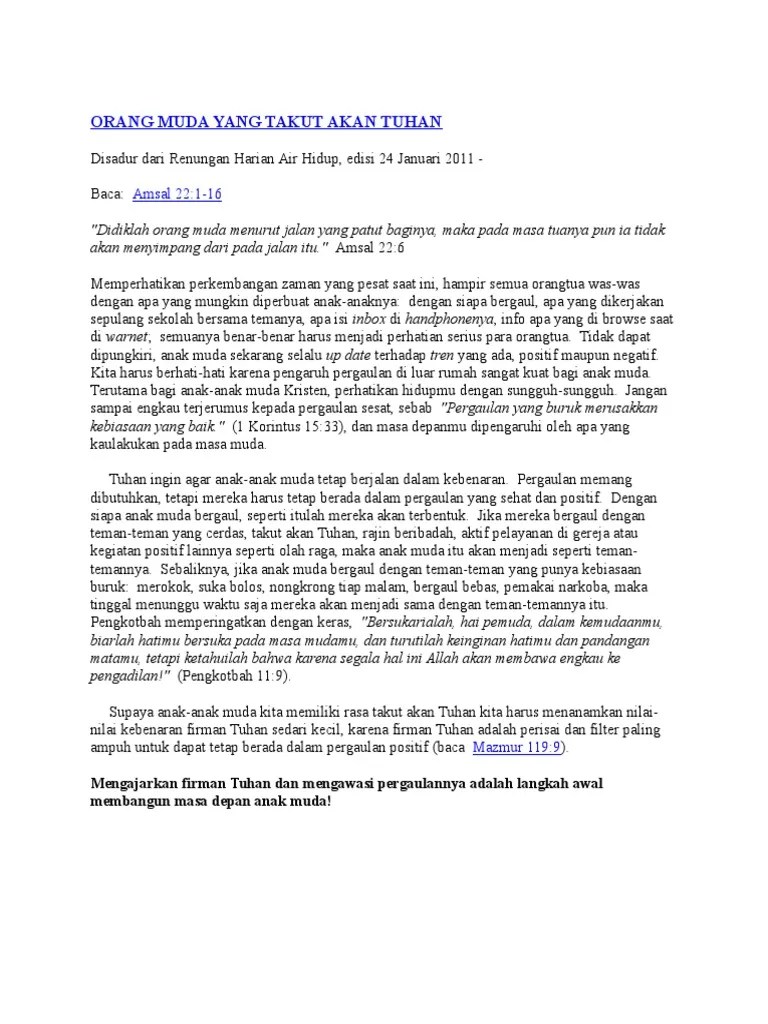 Orang Muda Yang Takut Akan Tuhan | PDF