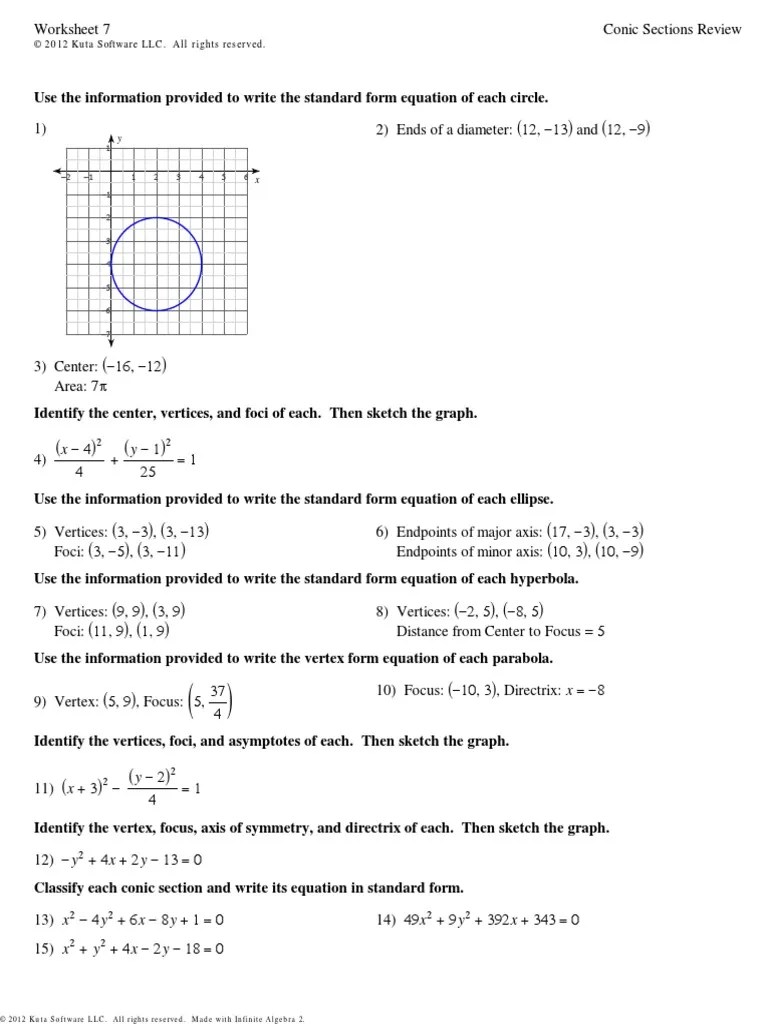 worksheet 7 conic sections review