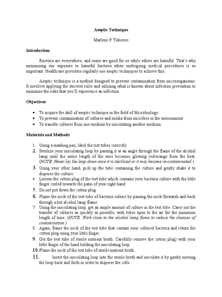Aseptic Technique Lab Report Growth Medium Sterilization (Microbiology)