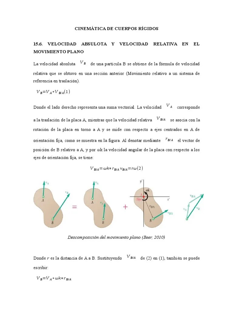 Cinemática de cuerpos rígidos Rotación Velocidad