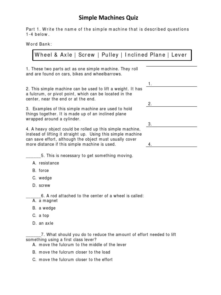 Bill Nye Simple Machines Worksheet