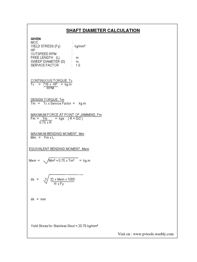 Agitator Shaft Diameter Calculation PDF PDF Classical Mechanics