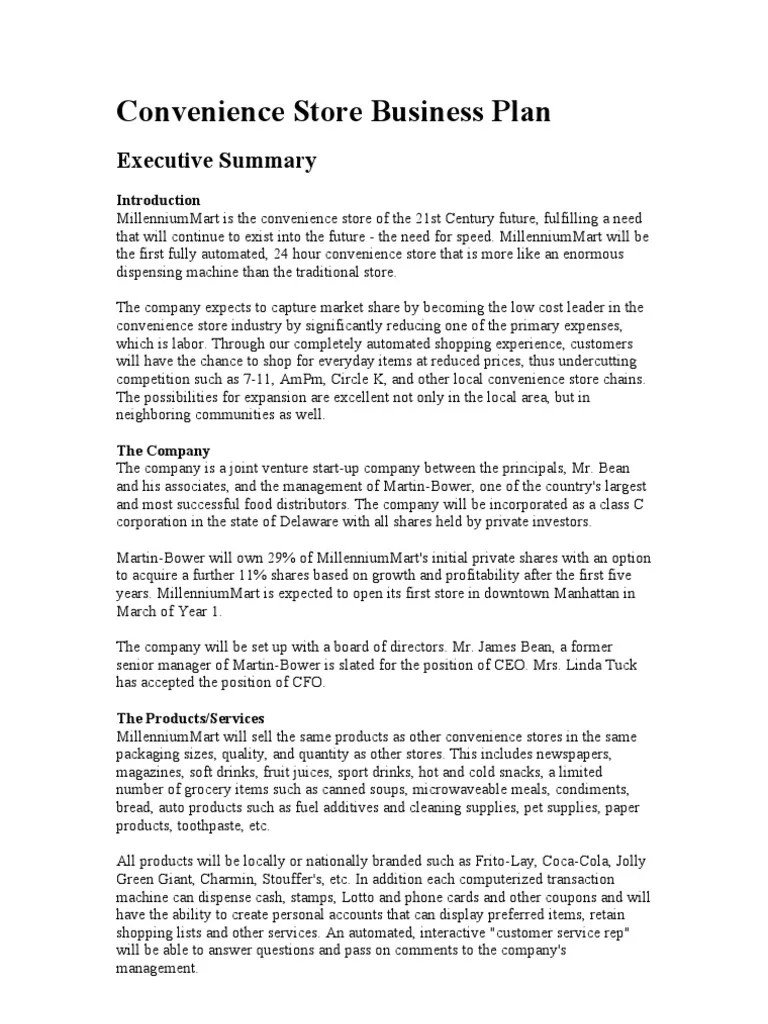 Convenience Store Business Plan PDF Convenience Store