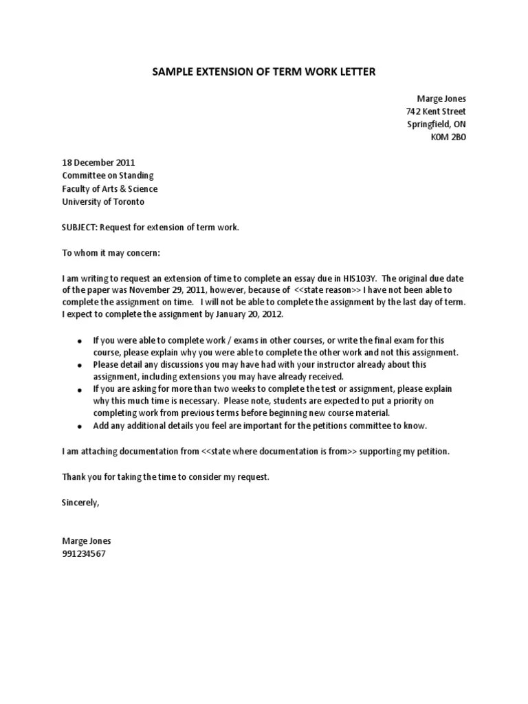 Sample Extension of Term Work Letter Test (Assessment)