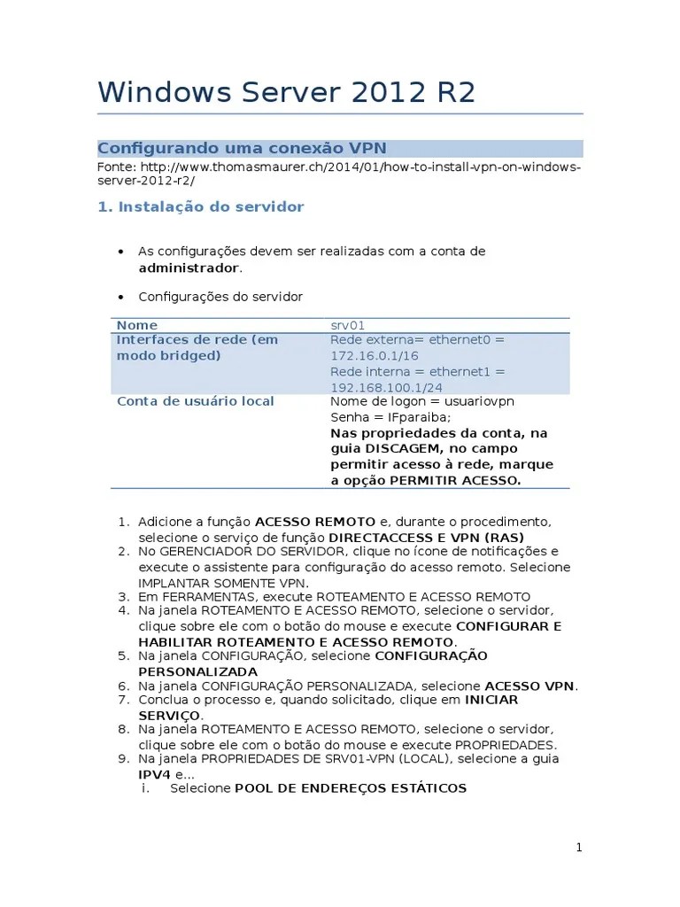 Windows Server 2012 R2 Configurando uma conexão VPN