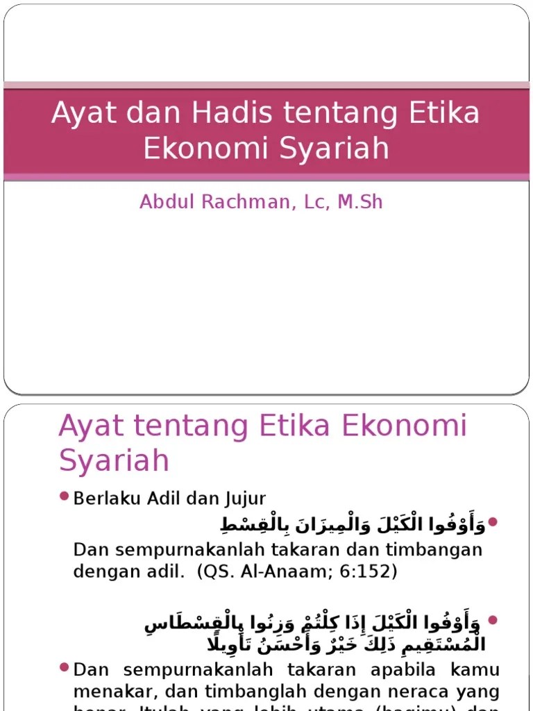 Ayat Dan Hadis Tentang Etika Ekonomi Syariah | PDF