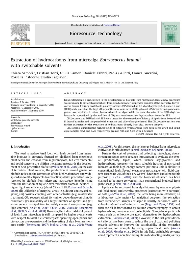 Extraction of hydrocarbons from microalga Botryococcus