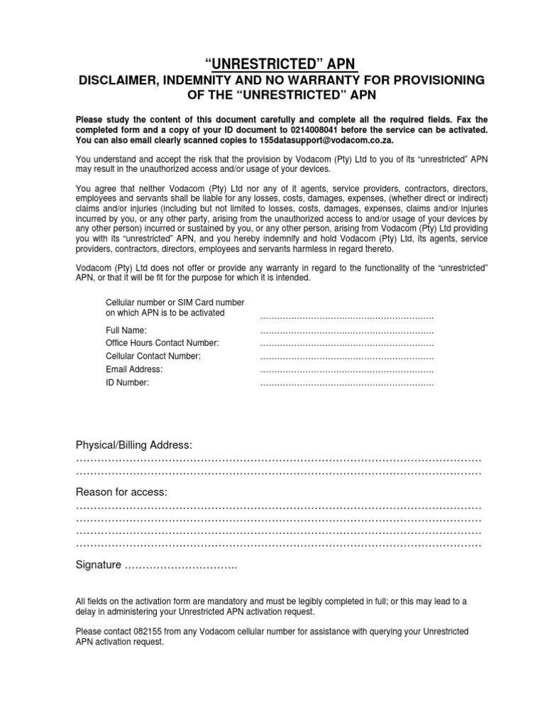 Unrestricted APN Form