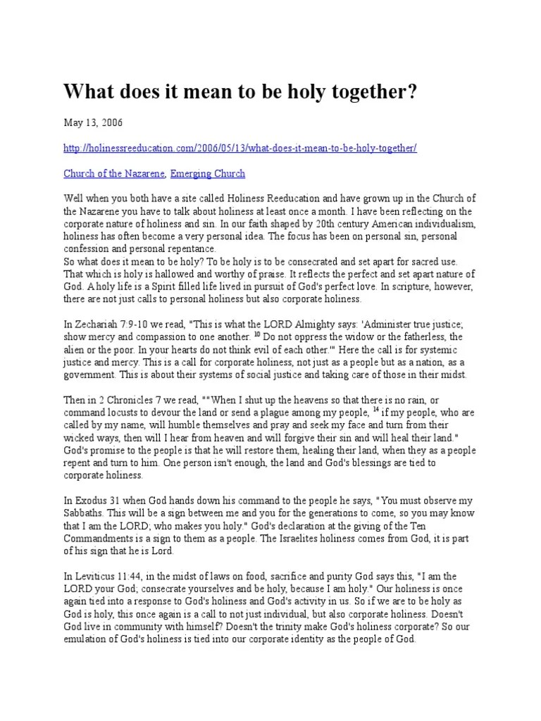 What Does It Mean To Be Holy PDF Sacred Repentance