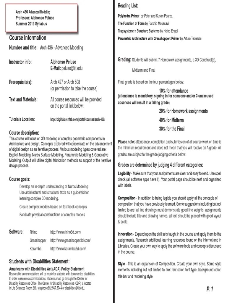 course Syllabus 3 D Modeling Disability