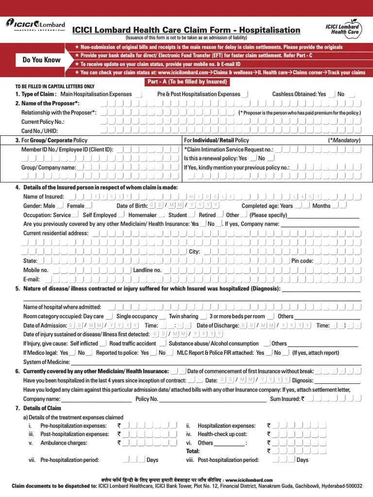 ICICI GMC Reimbursement Form Identity Document Patient