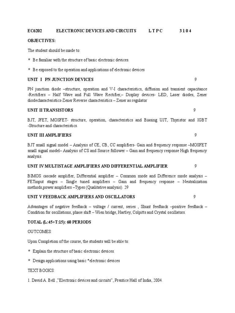 Ec6202 Electronic Devices and Circuits Syllabus PDF Amplifier
