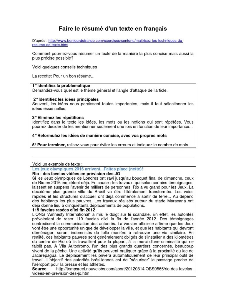 Comment Faire Un Résumé D Un Texte Texte Préféré