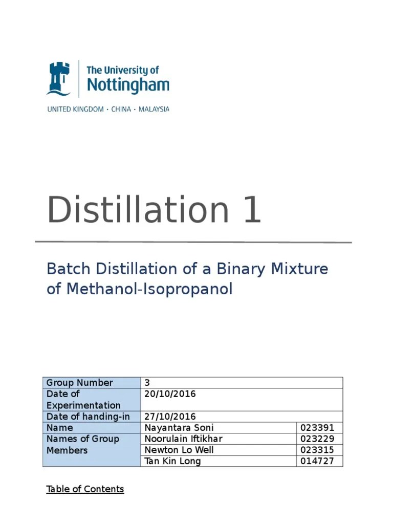 Batch Distillation Laboratory Report PDF Distillation Chemical