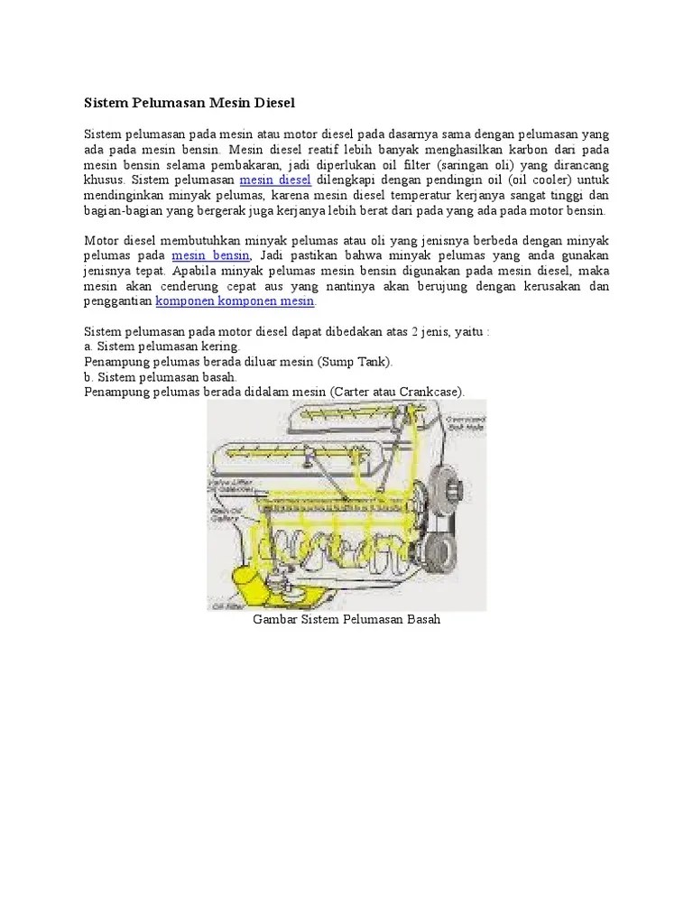 Cara Kerja Sistem Pelumasan Pada Mesin Diesel Kumpulan