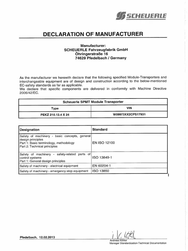 Declaration of Manufacturer PDF