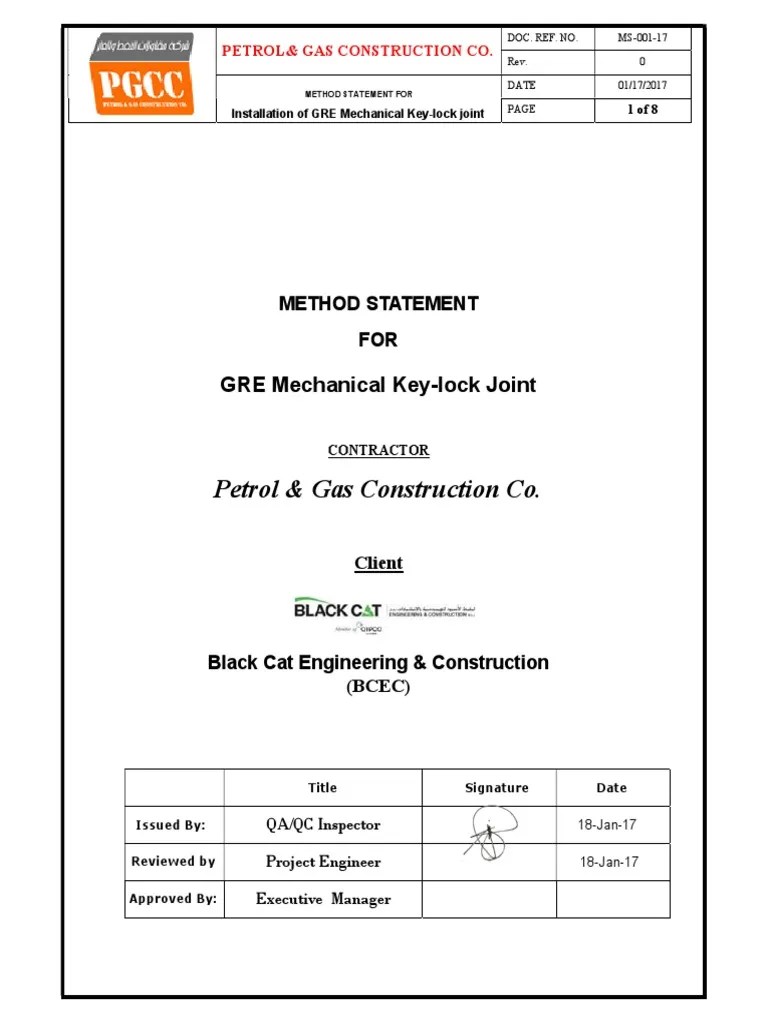 MS00117 GRE Mechanical Key Lock Joint Installation PDF Pipe
