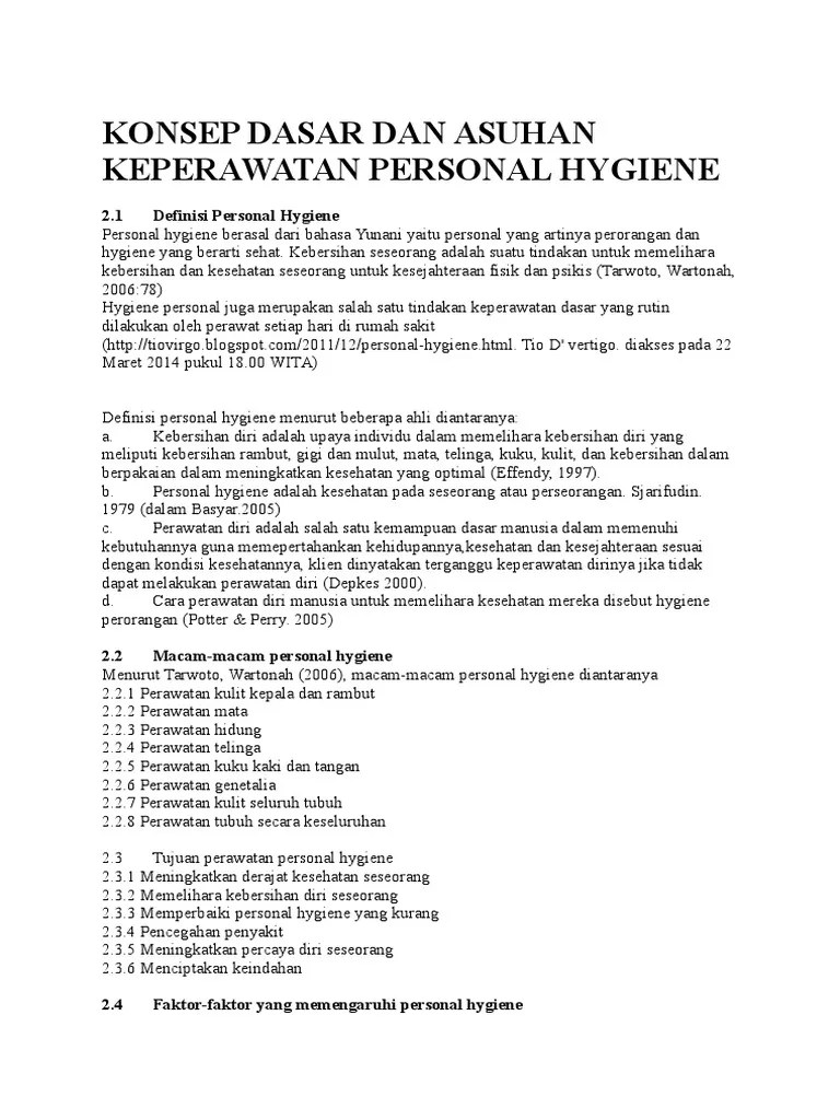 Konsep Dasar Dan Asuhan Keperawatan Personal Hygiene