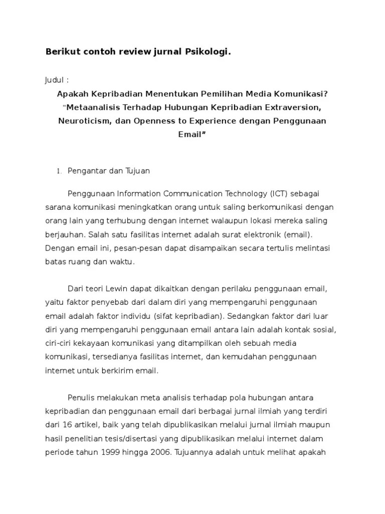 Berikut Contoh Review Jurnal Psikologi