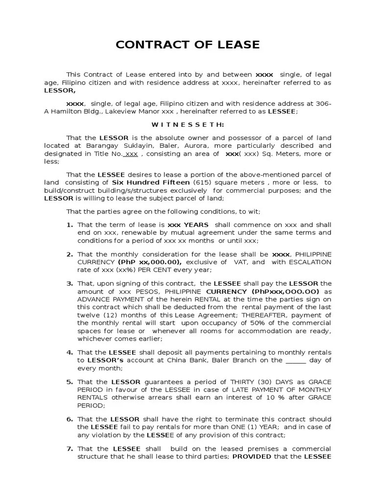 Contract of Lease_template Lease Renting