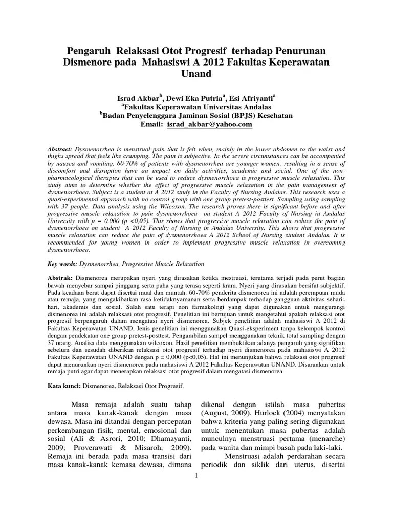 Pengaruh Relaksasi Otot Progresif terhadap Penurunan Dismenore pada