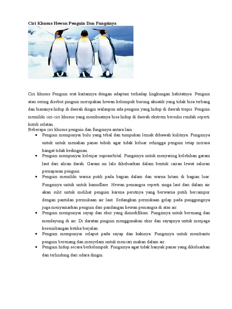 Ciri Khusus Hewan Penguin Dan Fungsinya | PDF