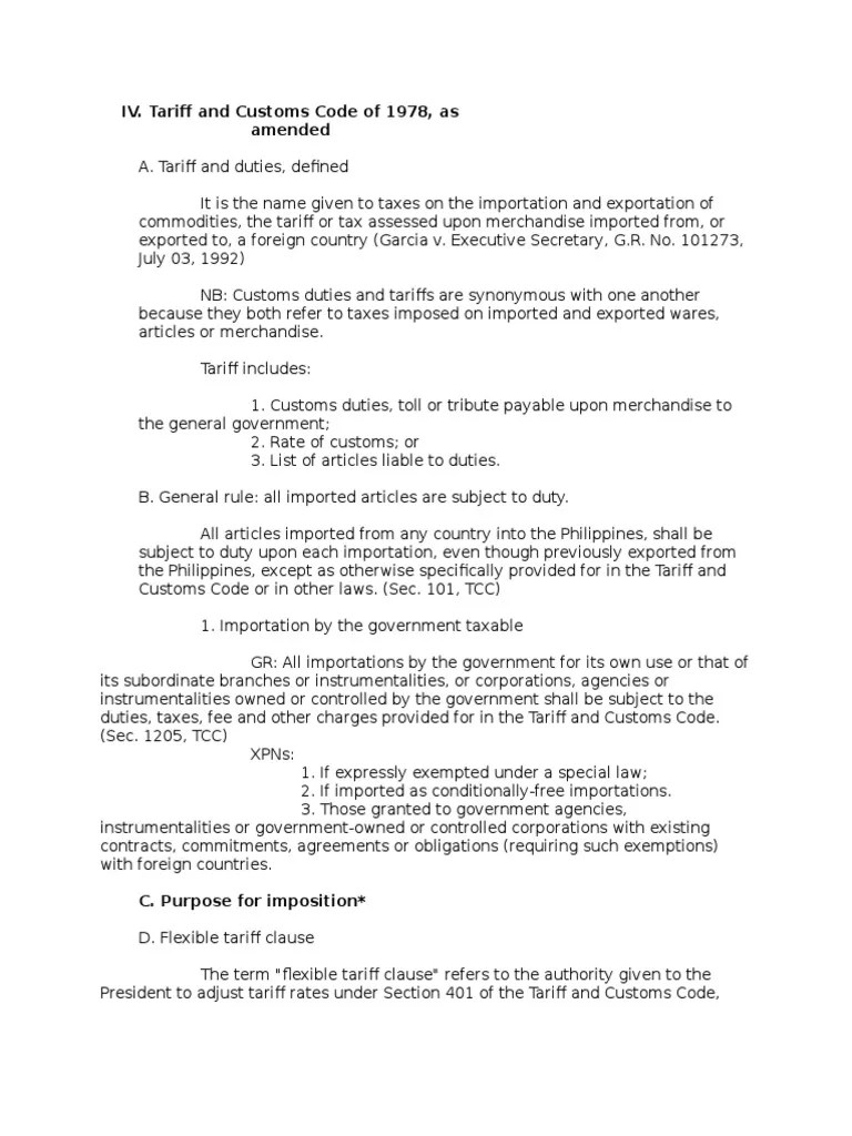 Tariff and Customs Code_Outline Tariff Customs