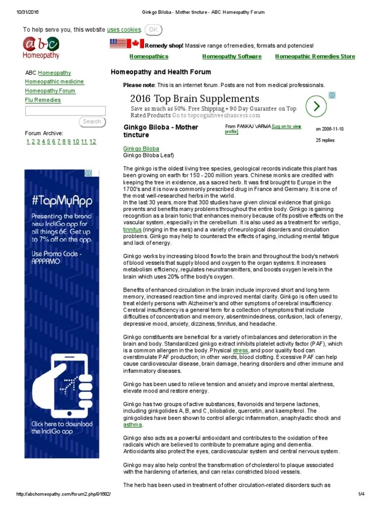 Ginkgo Biloba Mother Tincture ABC Homeopathy Forum