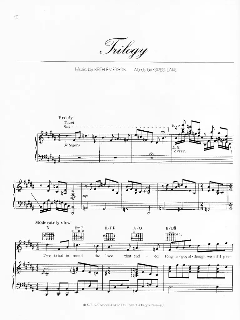 Emerson, Lake & Palmer Trilogy score