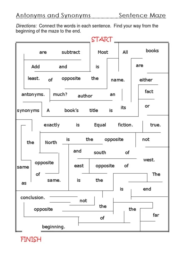 Ants and Syns Sentence Maze 2