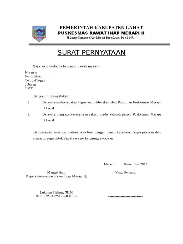 Contoh Surat Pernyataan Kesanggupan Menjaga Rahasia Perusahaan CONTOH