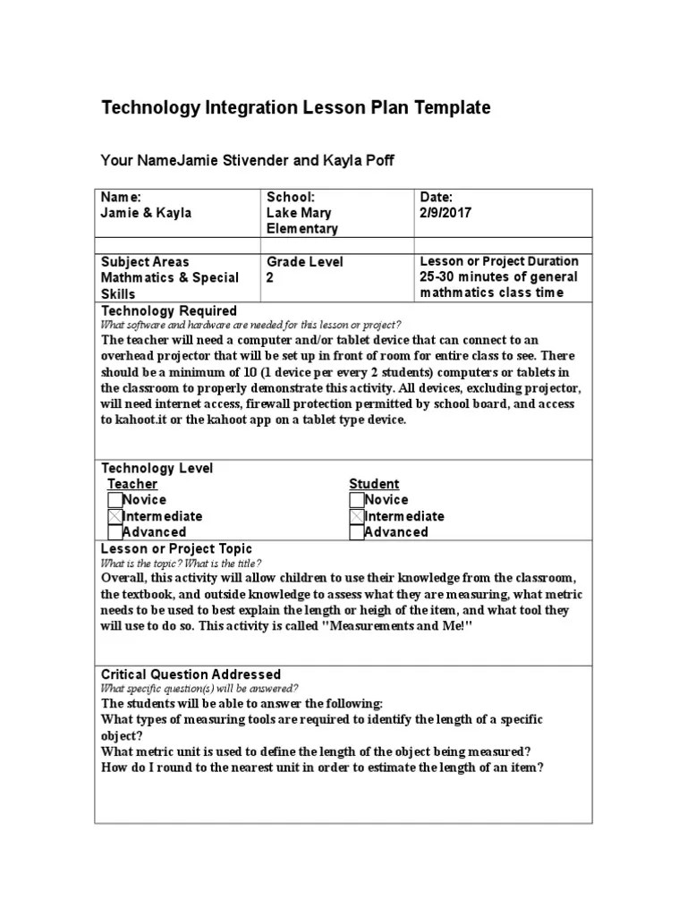 technology integration lesson plan template23 Educational