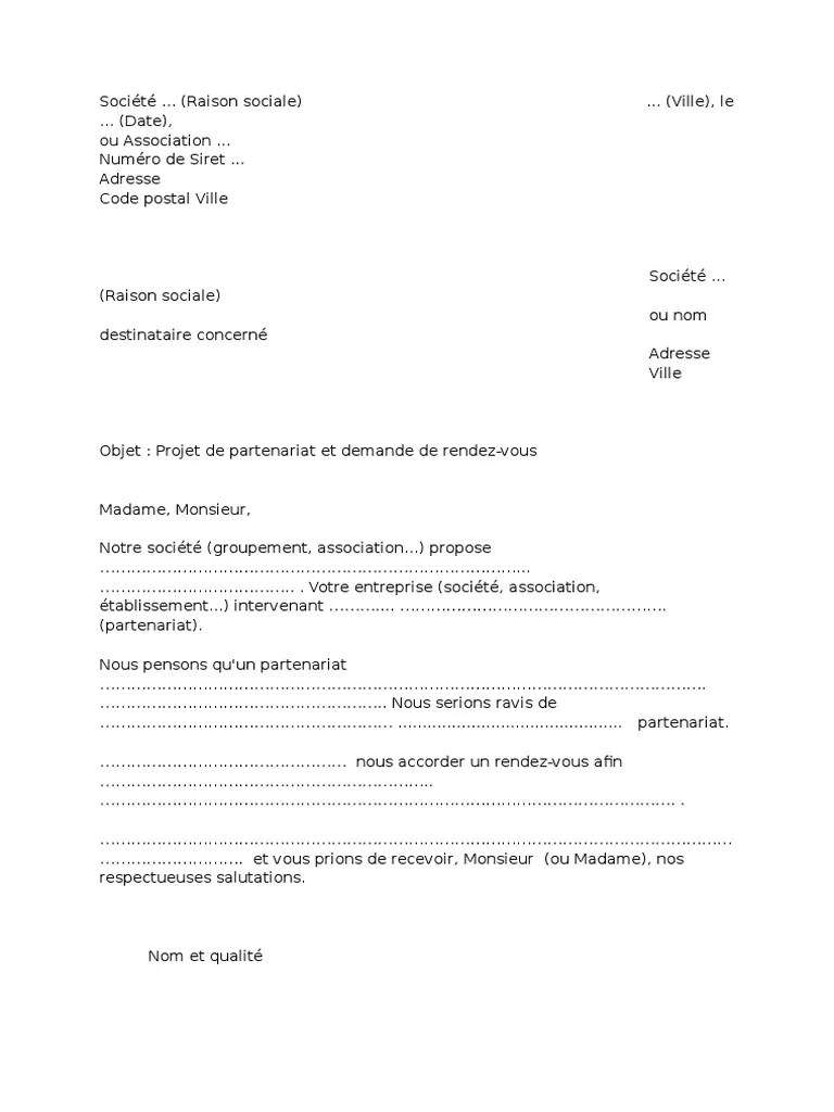 Demande de RendezVous Pour Proposition de Projet de Partenariat