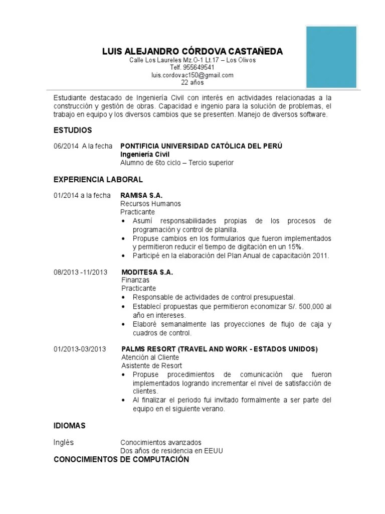 MODELO CV SIN EXPERIENCIA