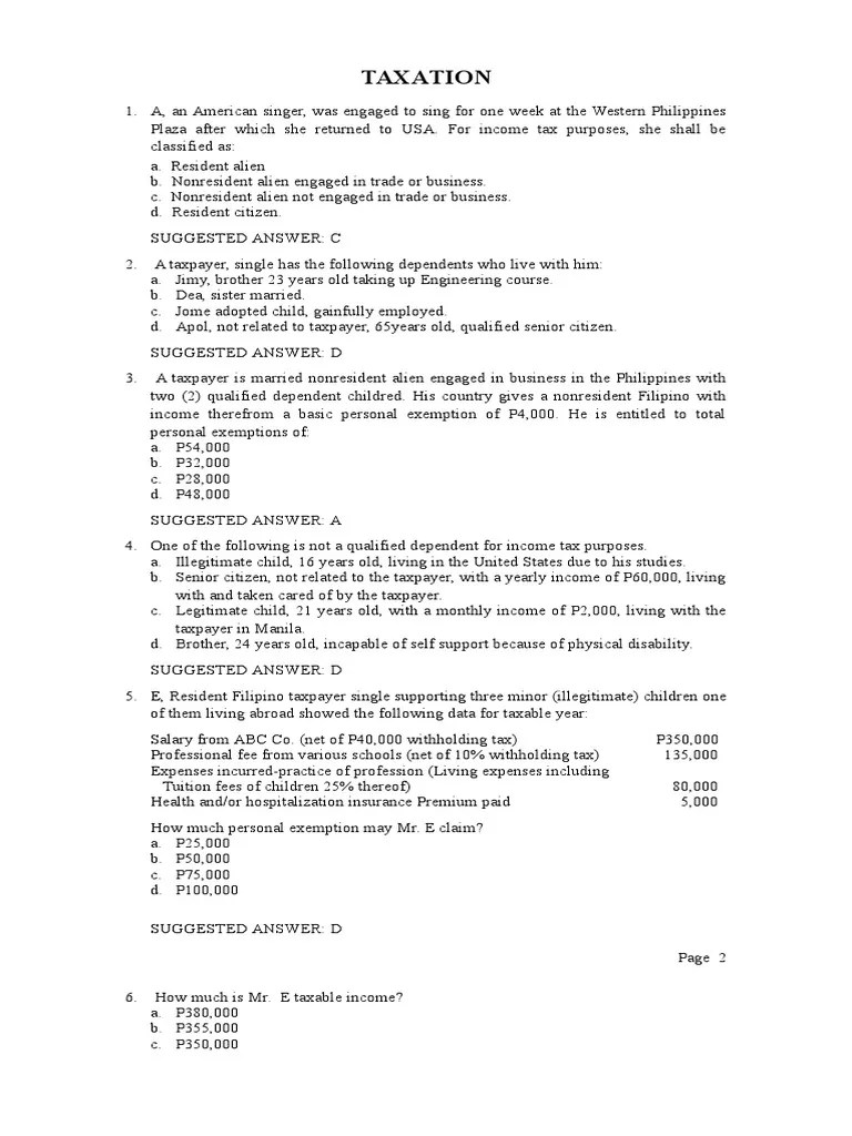 Taxation With Answer | PDF | Tax Deduction | Taxation In The United States