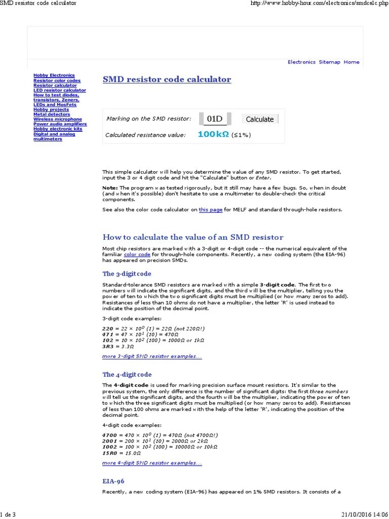 SMD Resistor Code Calculator PDF Resistor Manufactured Goods