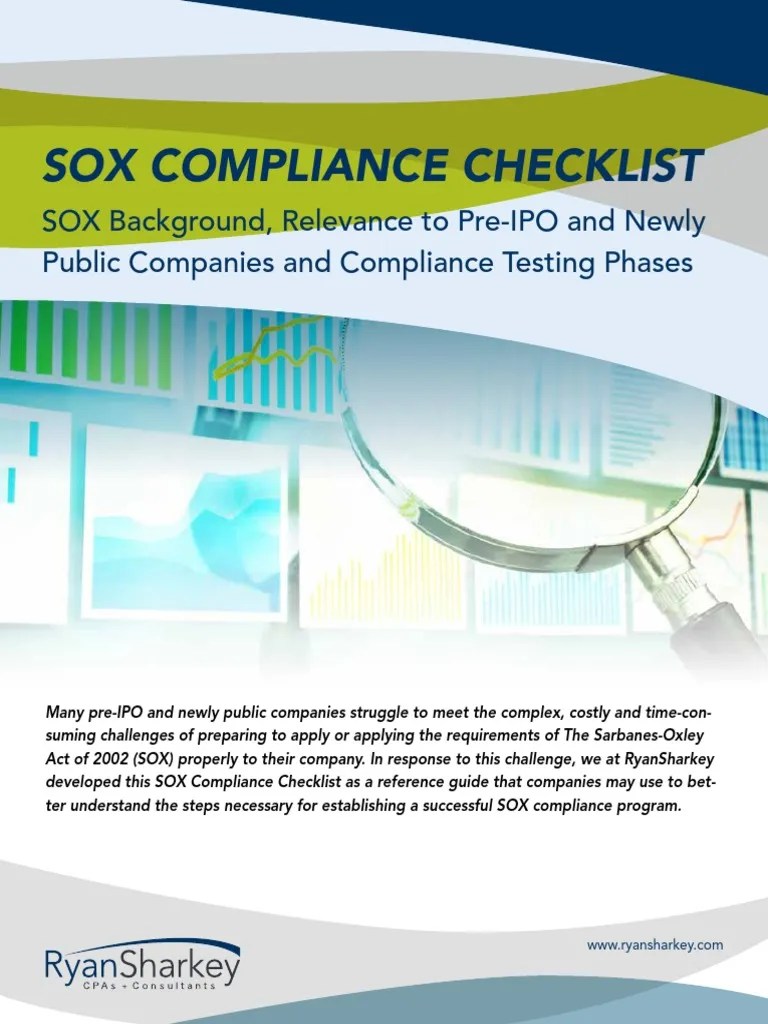 Sox Compliance Checklist PDF SarbanesOxley Act Audit