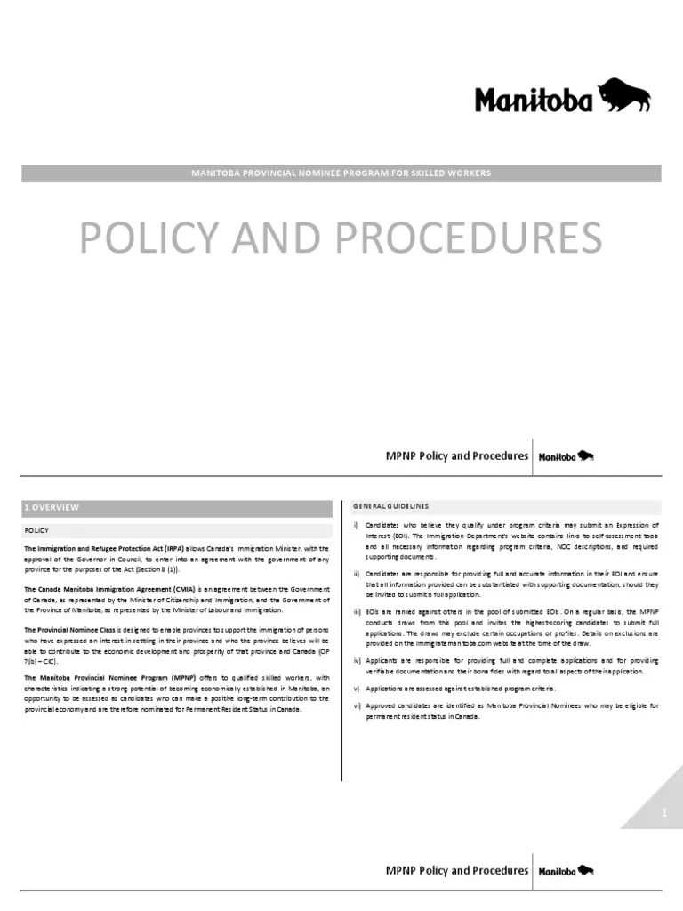 MPNP Policy Guidelines Public PDF Employment Immigration