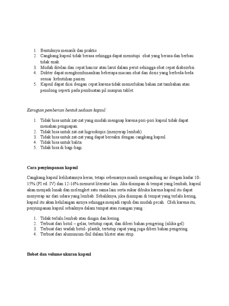 Keuntungan Dan Kerugian Bentuk Sediaan Kapsul | PDF
