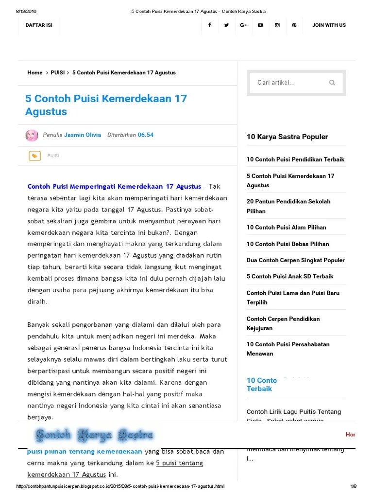 Contoh Puisi Anak Sd Kelas 5 KT Puisi