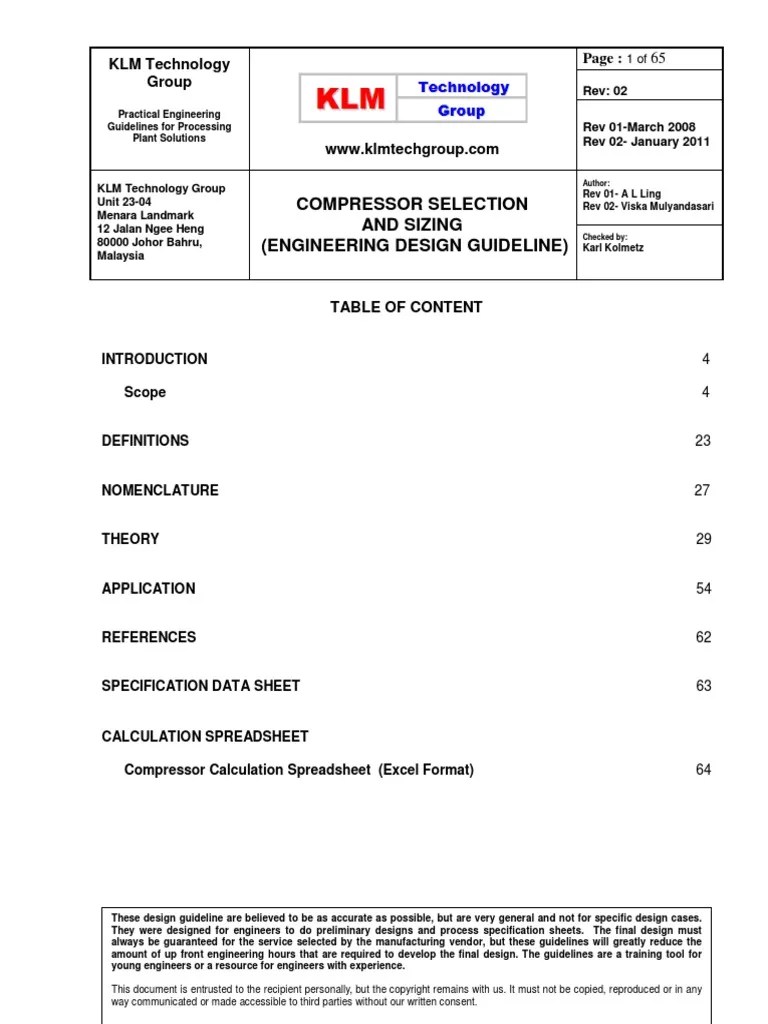 Compressor Selection And Sizing (Engineering Design Guideline) Gas